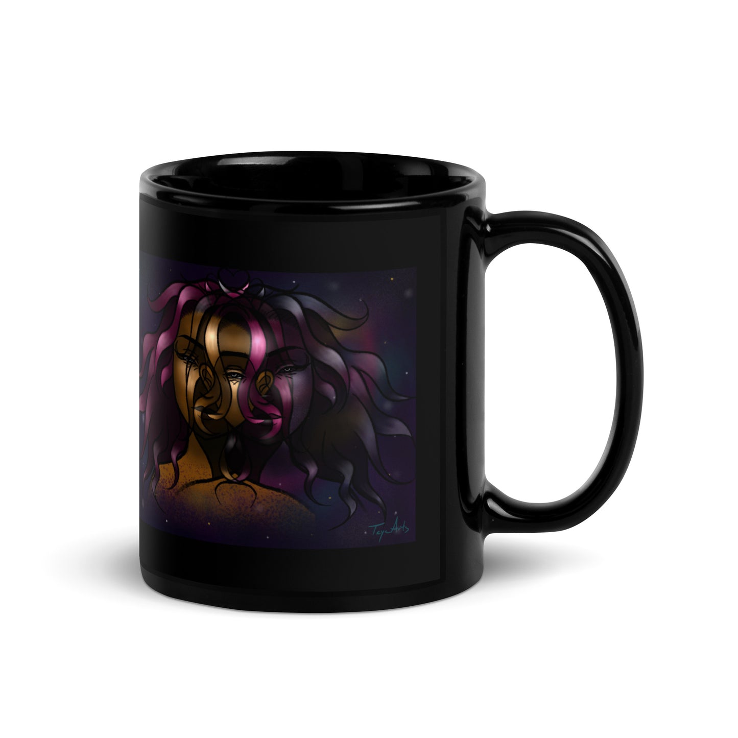 "Cosmic Goddess" Black Glossy Mug