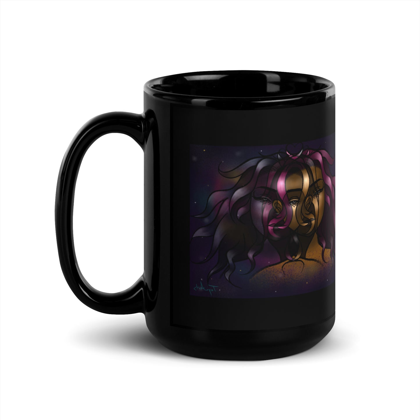 "Cosmic Goddess" Black Glossy Mug