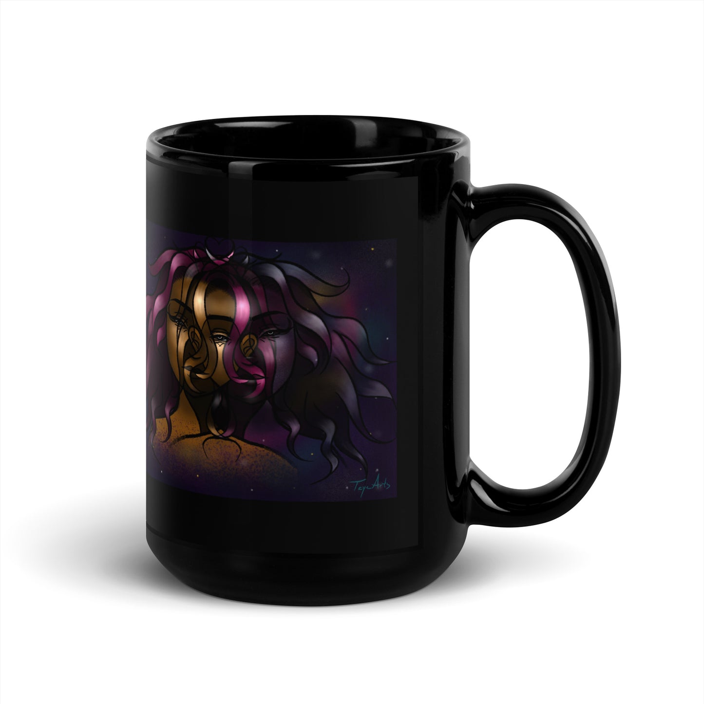 "Cosmic Goddess" Black Glossy Mug